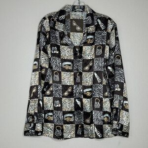 Kathie Lee Animal Print Blouse Zebra Leopard Accessories Pattern Artsy XL